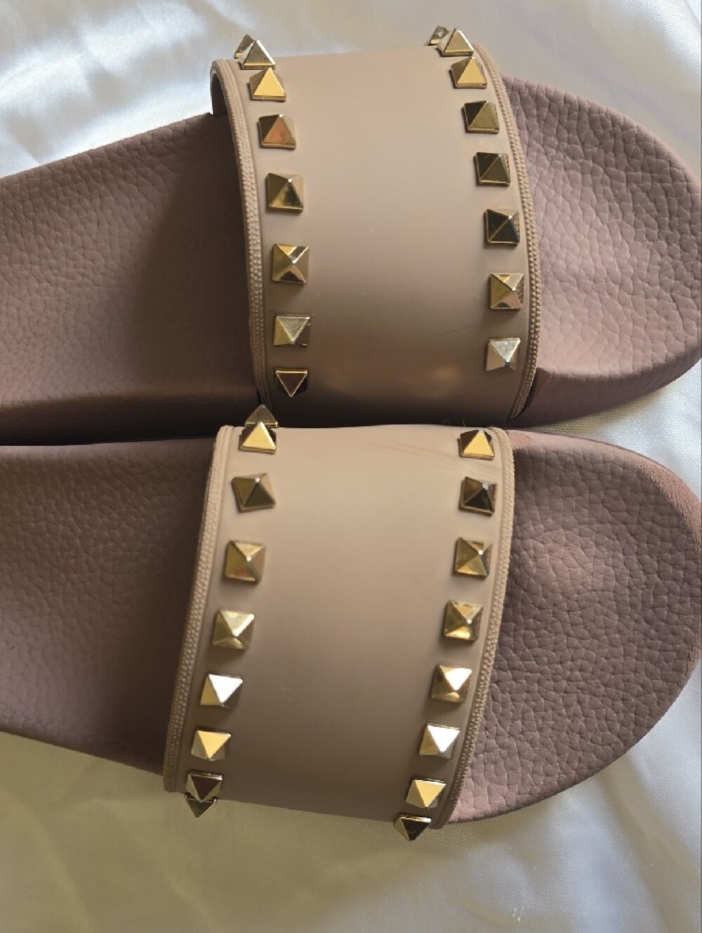 Valentino Garavani Women's Nude Slide Sandals with Gold Studs - Picture 2 of 10